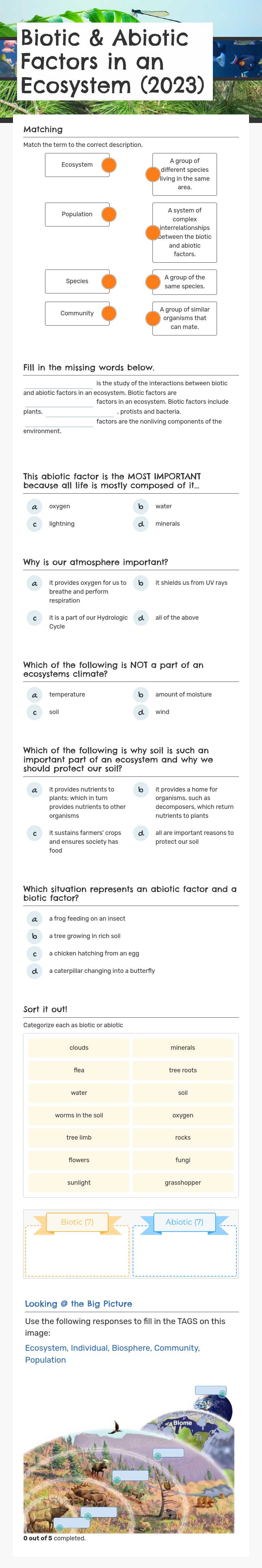 Biotic & Abiotic Factors in an Ecosystem (2023) worksheet preview image