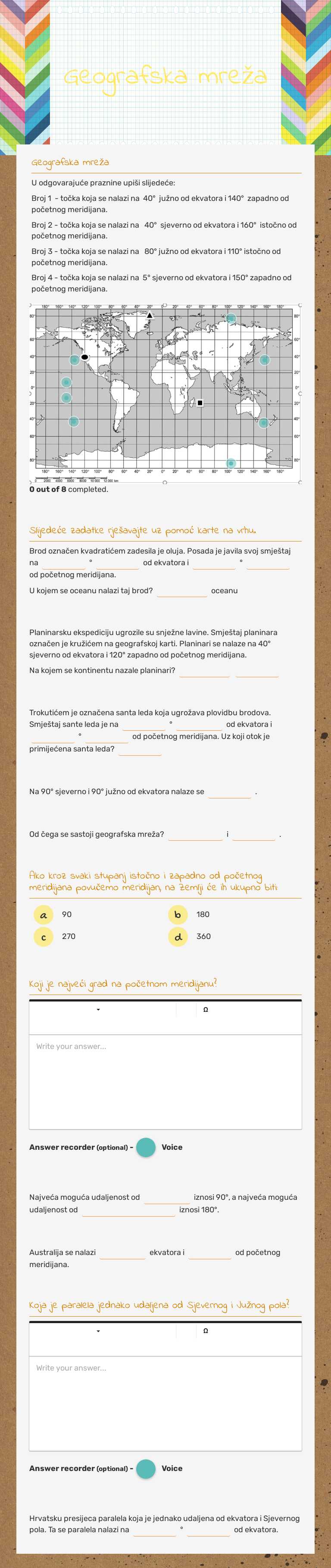 Geografska mreža Grade 5 worksheet preview