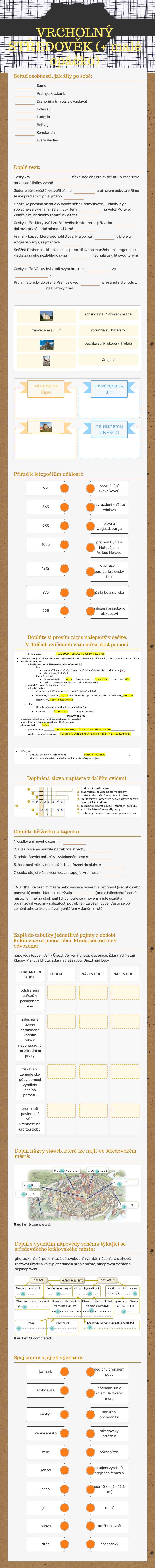 VRCHOLNÝ STŘEDOVĚK (+ malé opáčko) Grade 7 worksheet preview