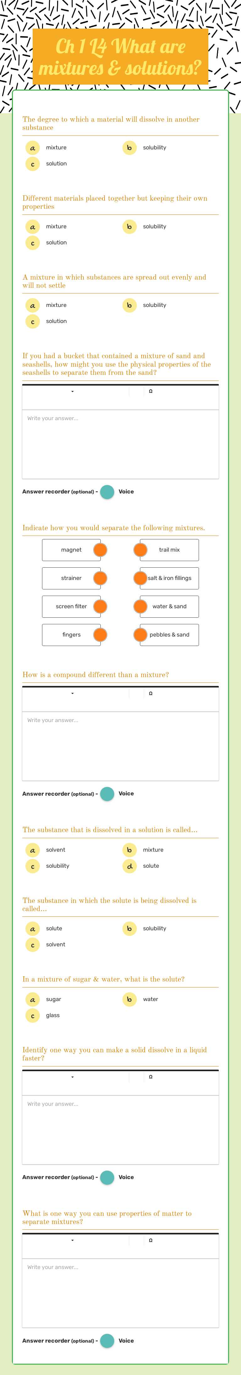 Ch 1 L4 What are mixtures & solutions? worksheet preview image