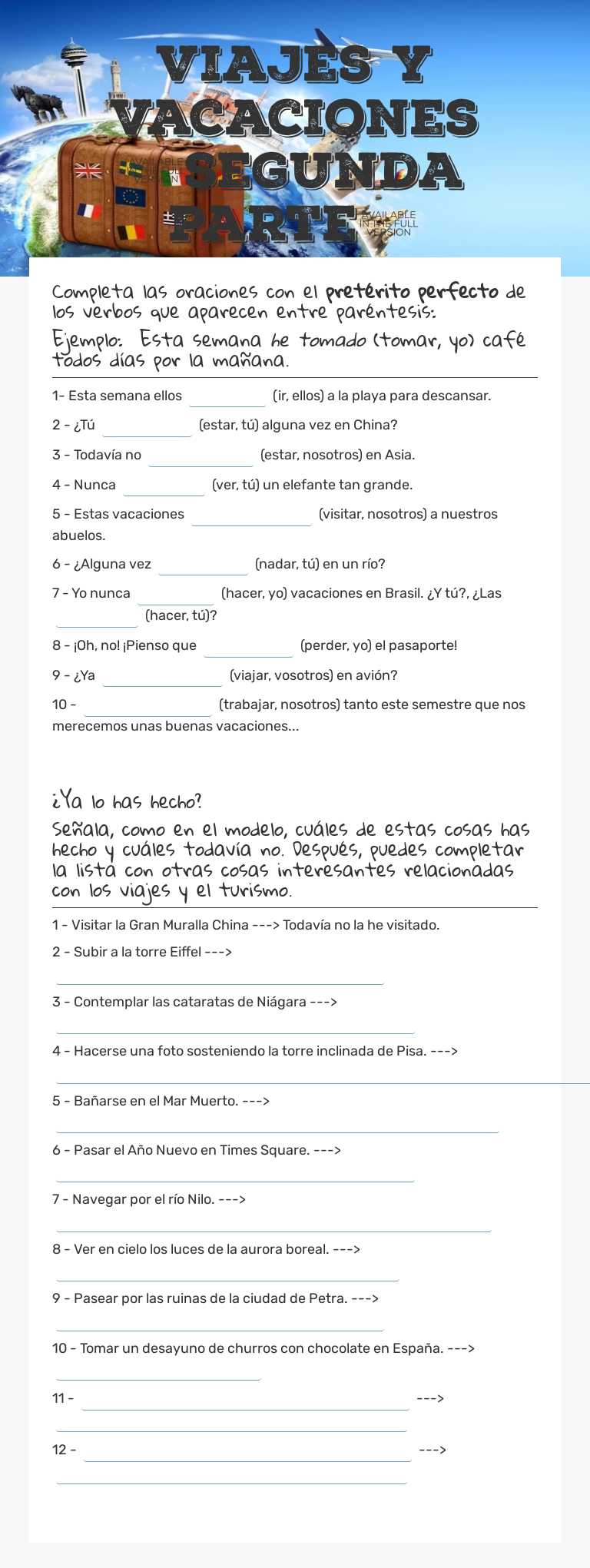 Viajes y vacaciones (segunda parte) worksheet preview image