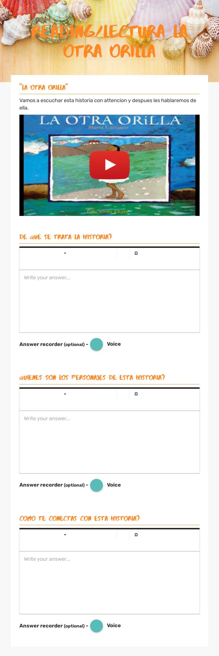 Reading/lectura         
   La otra Orilla worksheet preview image