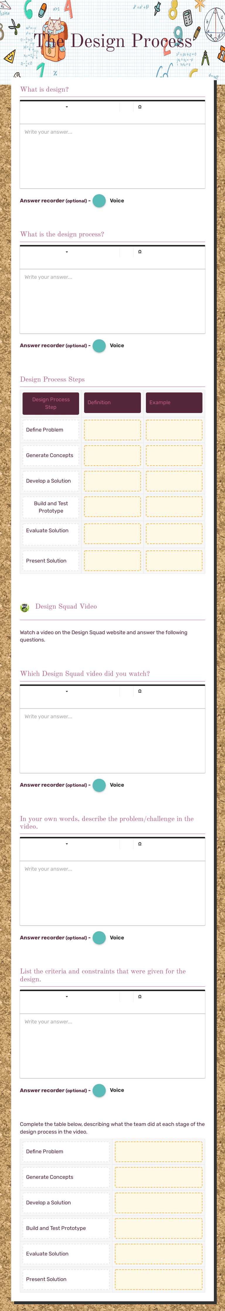 The Design Process worksheet preview