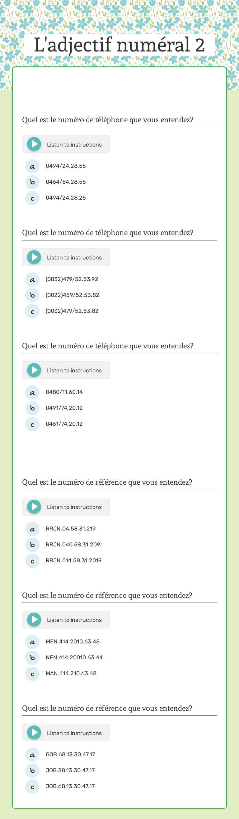 L'adjectif numéral 2 Preschool worksheet preview