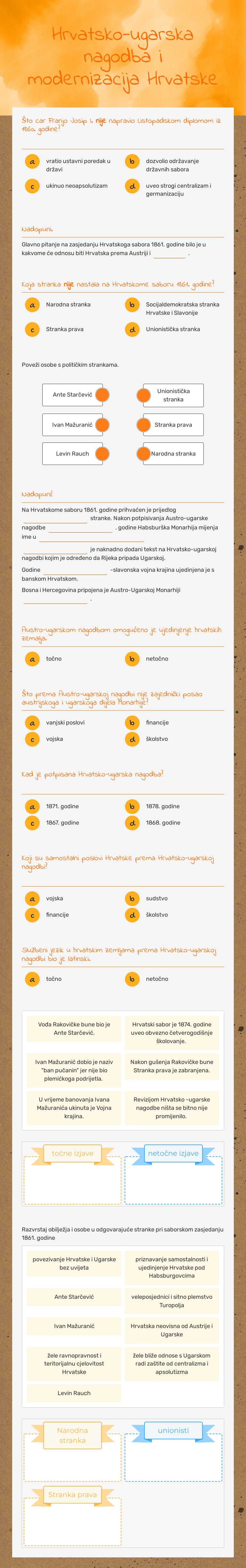 Hrvatsko-ugarska nagodba i modernizacija Hrvatske worksheet preview image