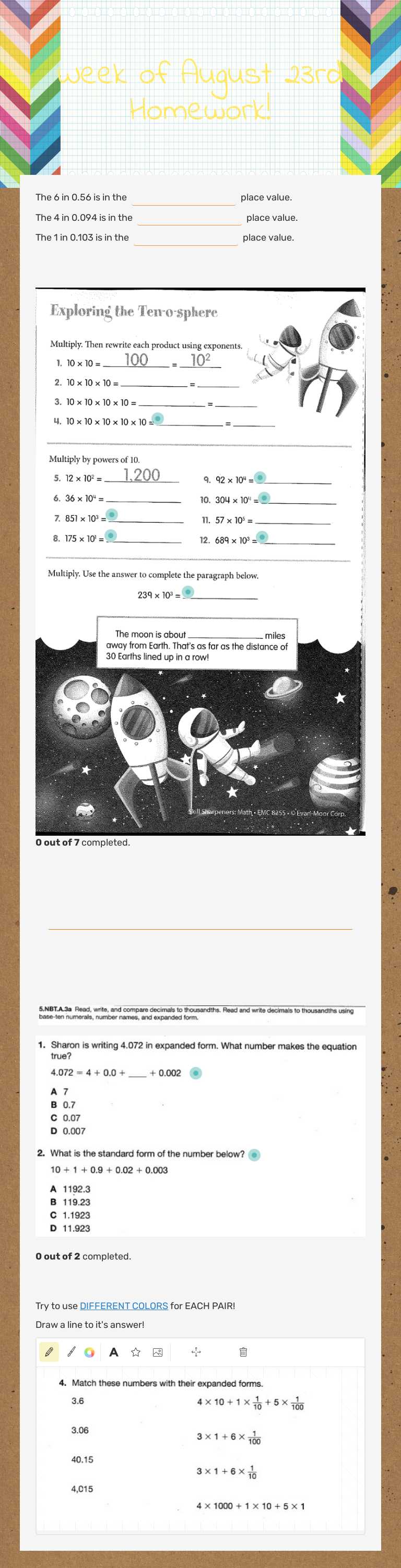 Week of August 23rd Homework! worksheet preview image