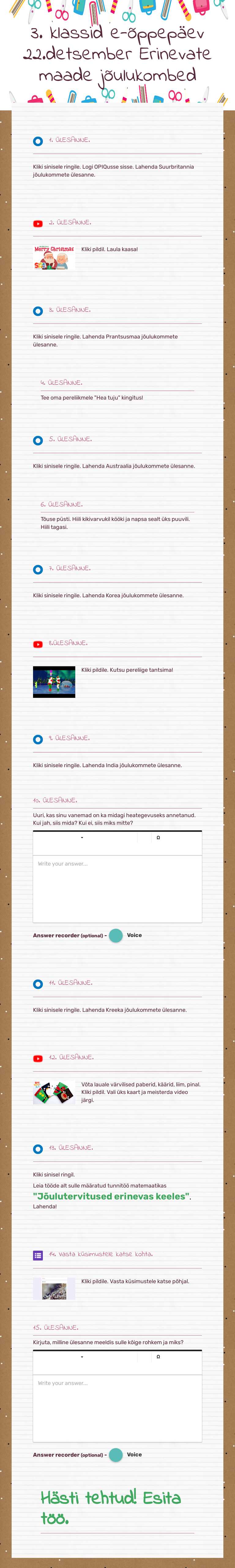 3. klassid e-õppepäev 
           22.detsember          
   Erinevate maade jõulukombed worksheet preview image