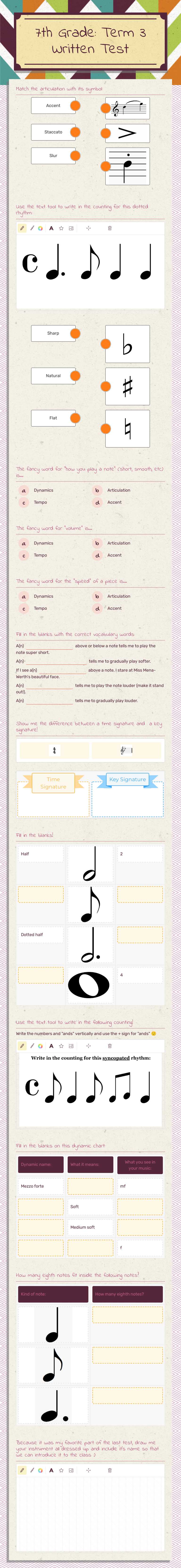 7th Grade: Term 3 Written Test worksheet preview