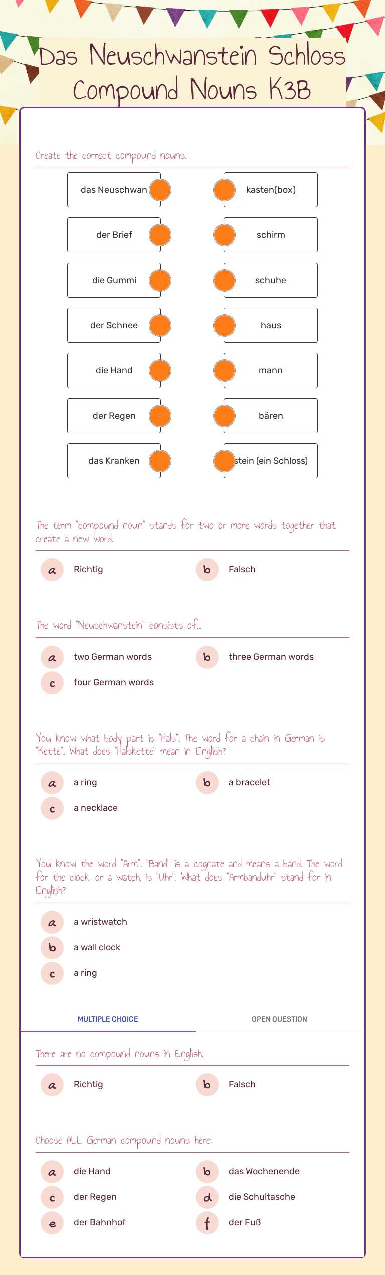 Das Neuschwanstein Schloss Compound Nouns K3B worksheet preview image