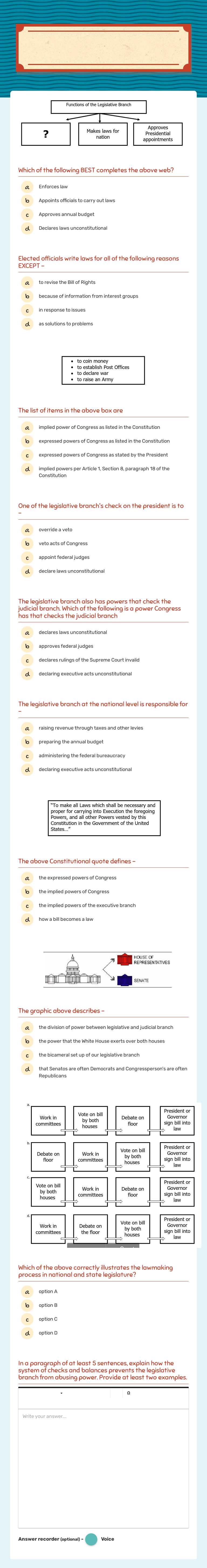 The Legislative Branch worksheet preview