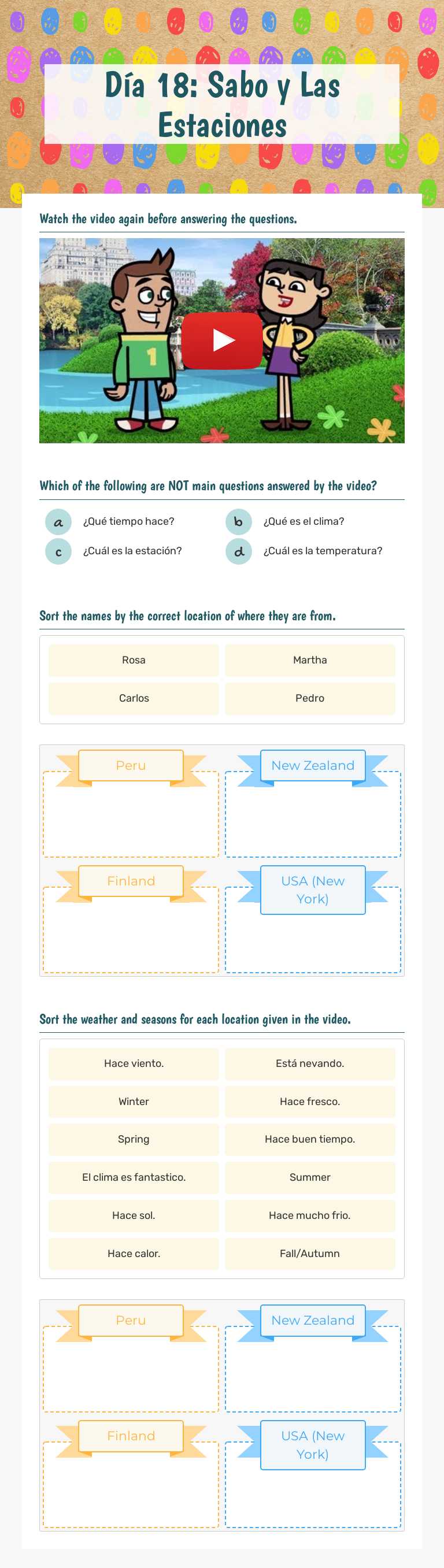Día 18: Sabo y Las Estaciones worksheet preview image