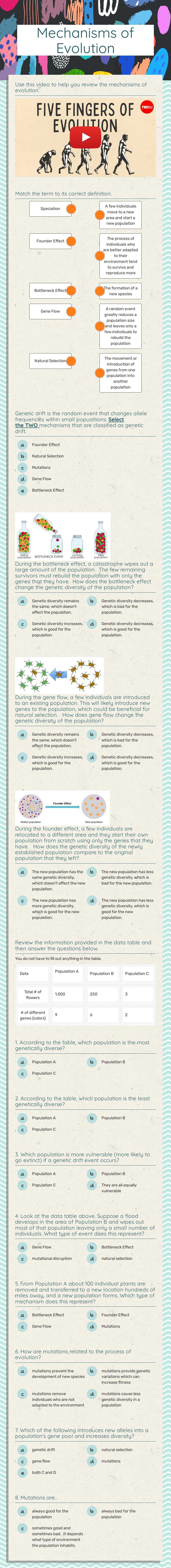 Mechanisms of Evolution worksheet preview image