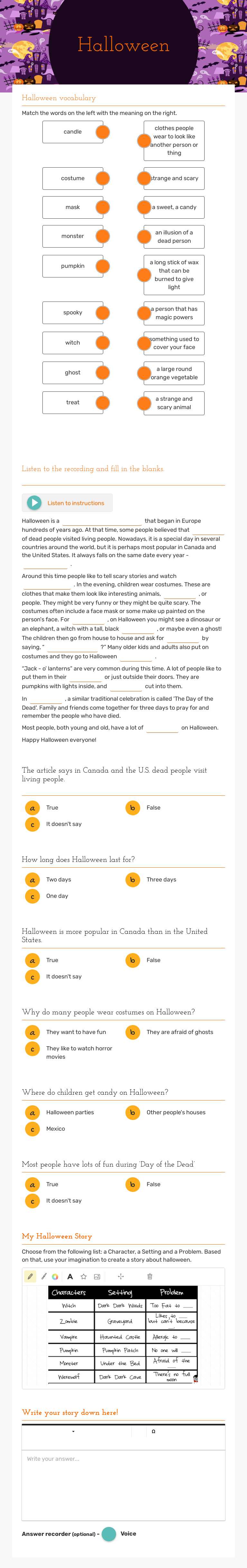Halloween Other worksheet preview