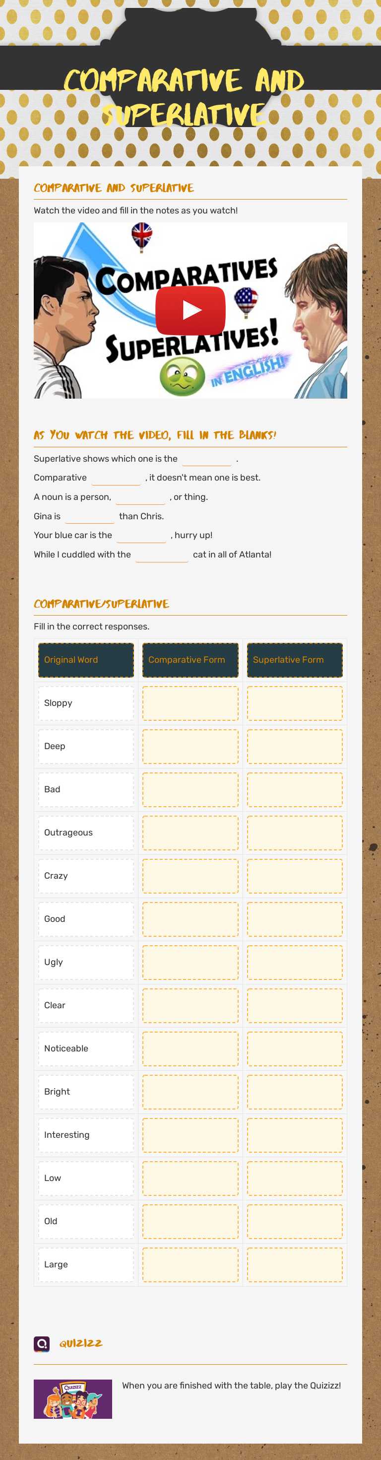 Comparative and superlative worksheet preview image