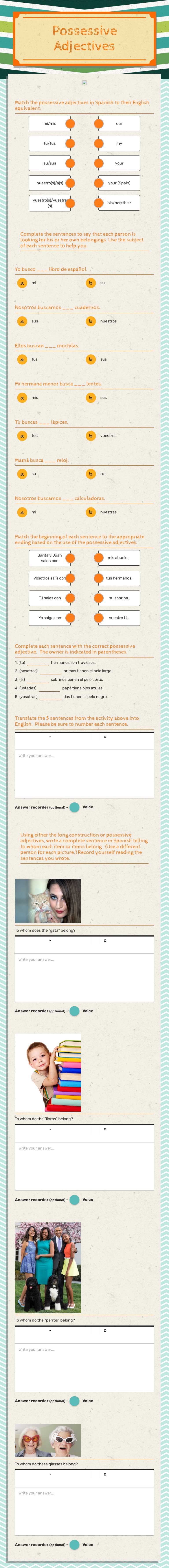 Possessive Adjectives Grade 9 worksheet preview