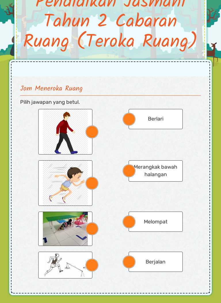 Pendidikan Jasmani Tahun 2 Cabaran Ruang (Teroka Ruang) worksheet preview image