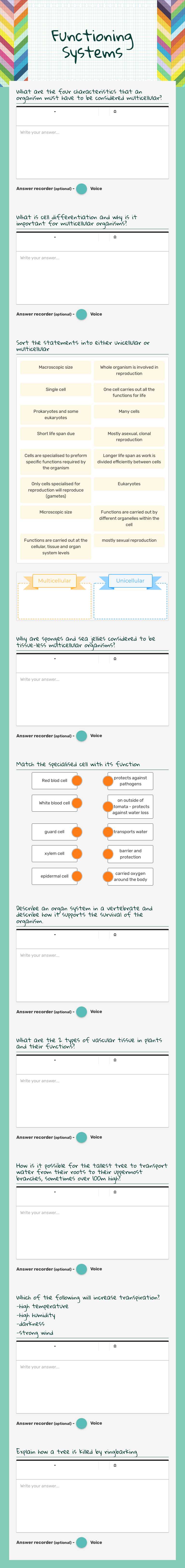 Functioning Systems worksheet preview image