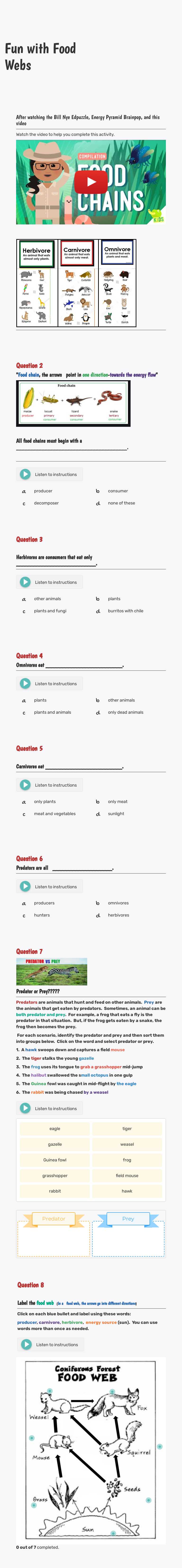 Fun with Food Webs worksheet preview image