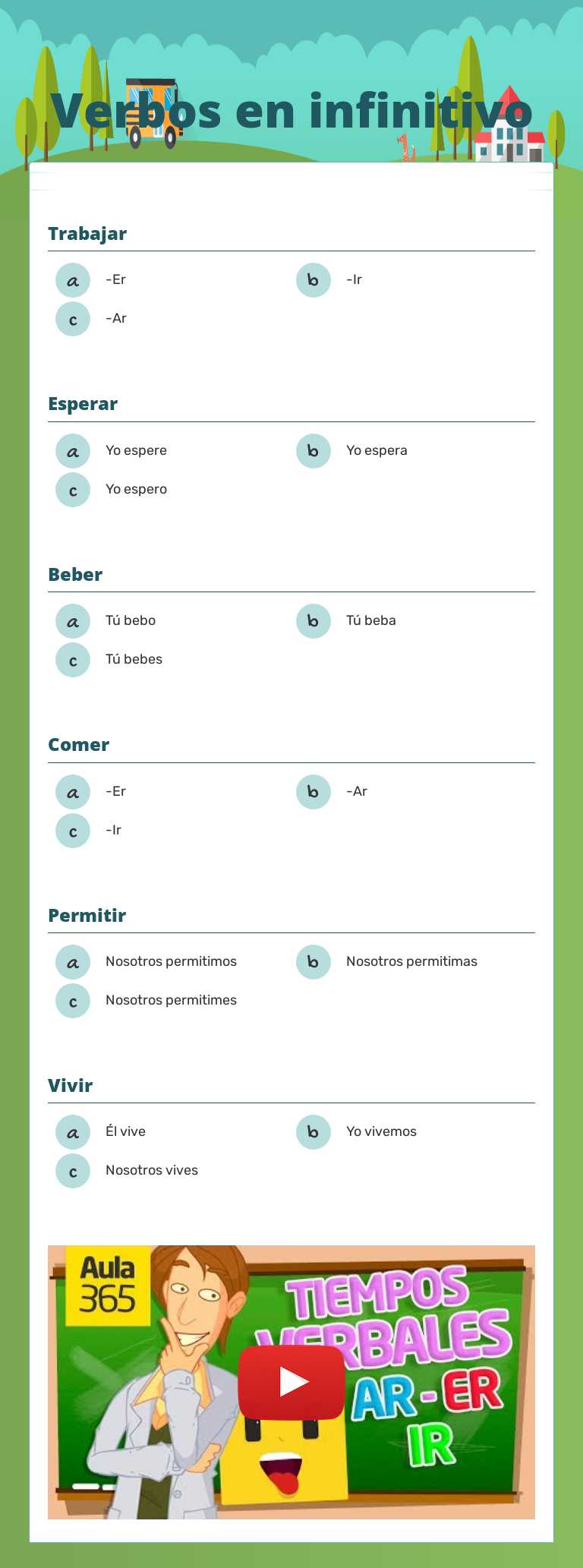 Verbos en infinitivo worksheet preview image