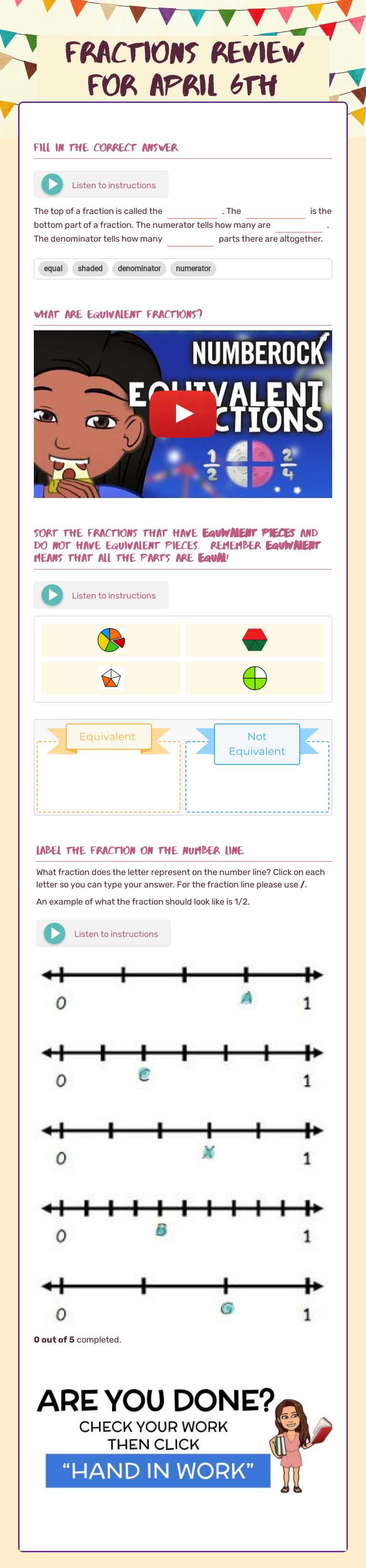 FRACTIONS Review for April 6th worksheet preview image