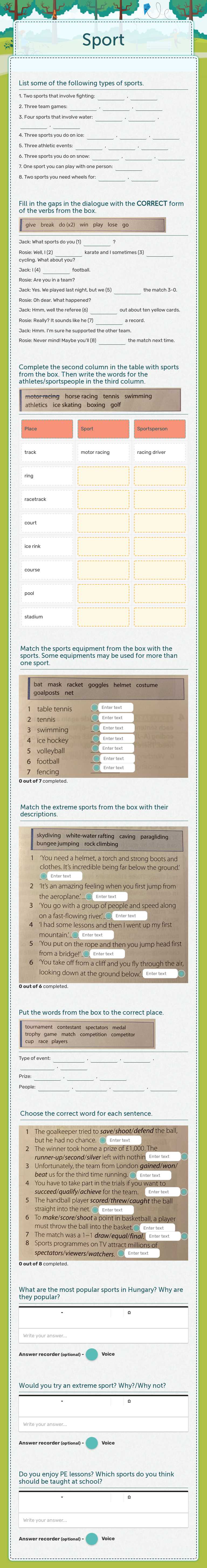 Sport worksheet preview image