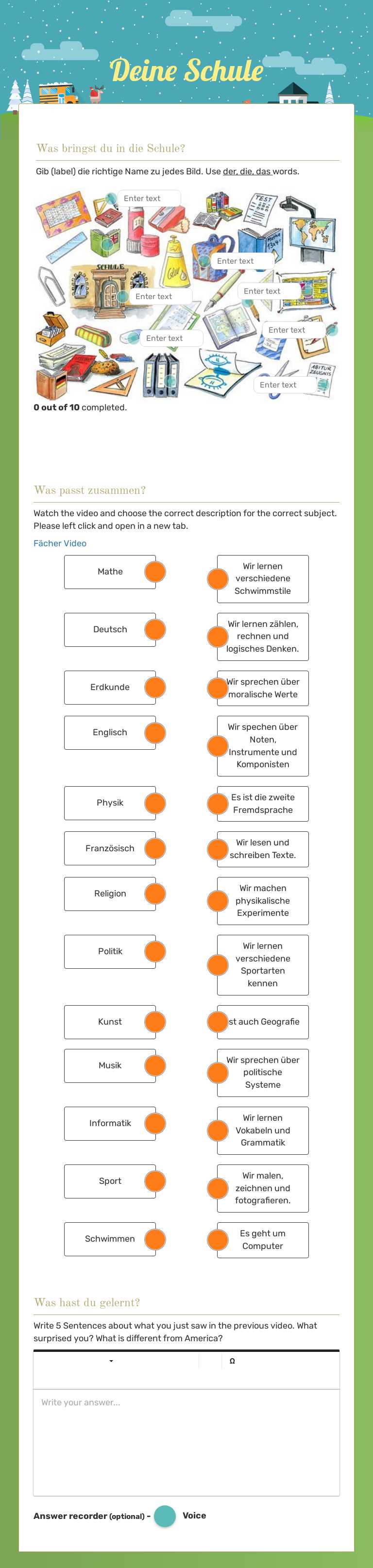 Deine Schule worksheet preview image