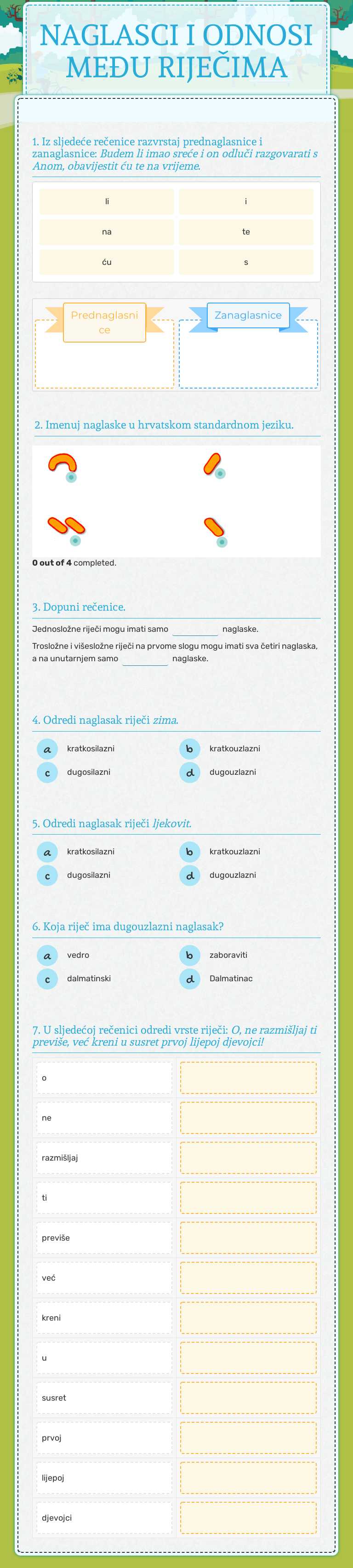 NAGLASCI I ODNOSI MEĐU RIJEČIMA Grade 7 worksheet preview