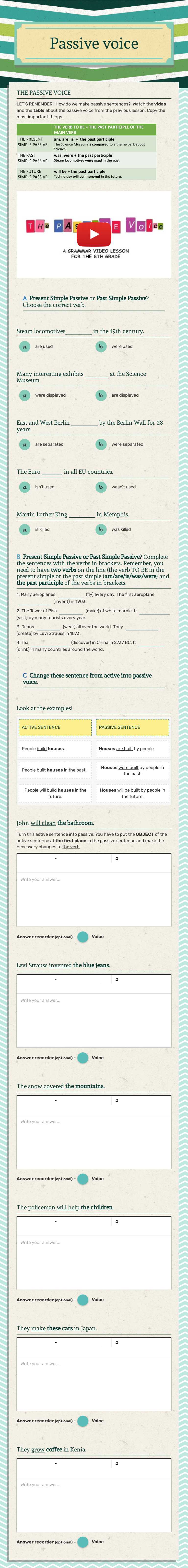 Passive voice worksheet preview image