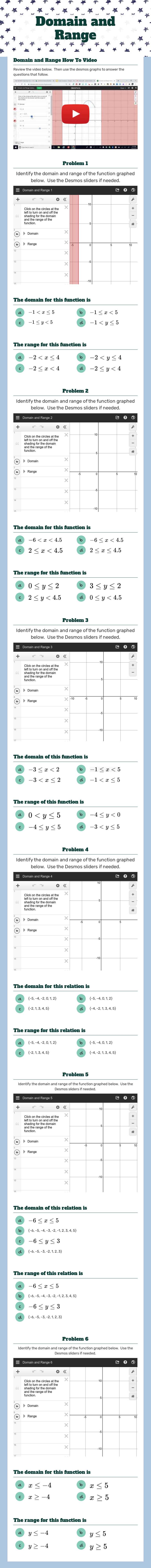 Domain and Range worksheet preview image