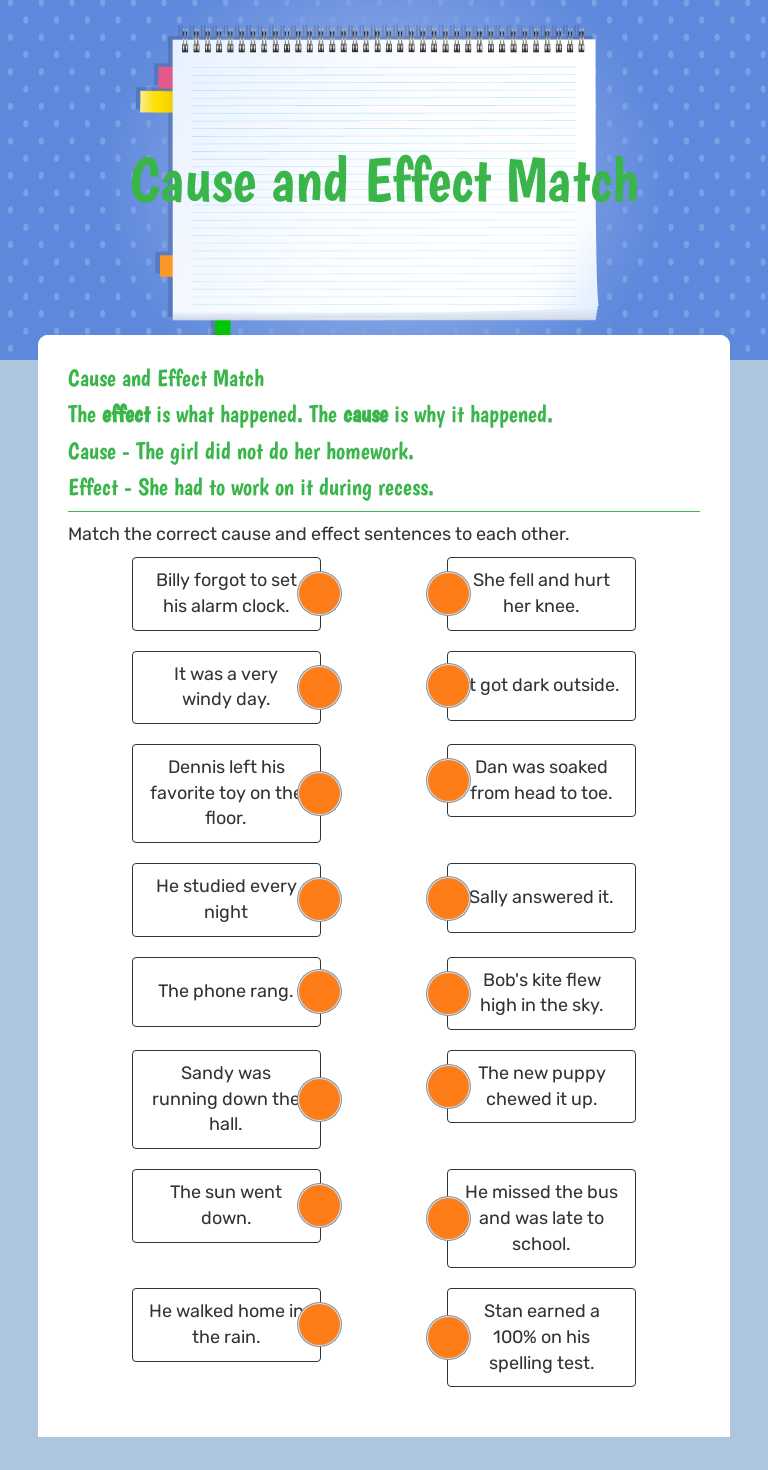 Cause and Effect Match worksheet preview image