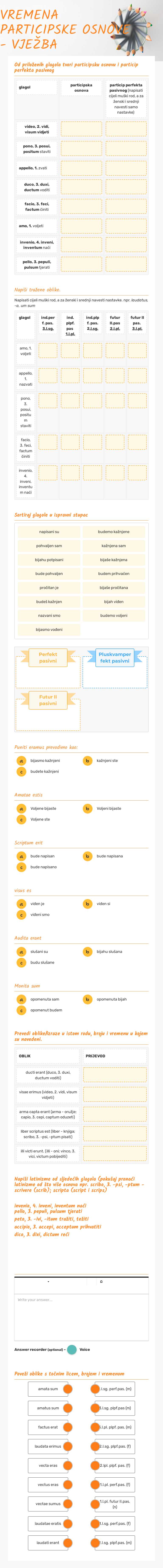 VREMENA PARTICIPSKE OSNOVE - VJEŽBA worksheet preview image