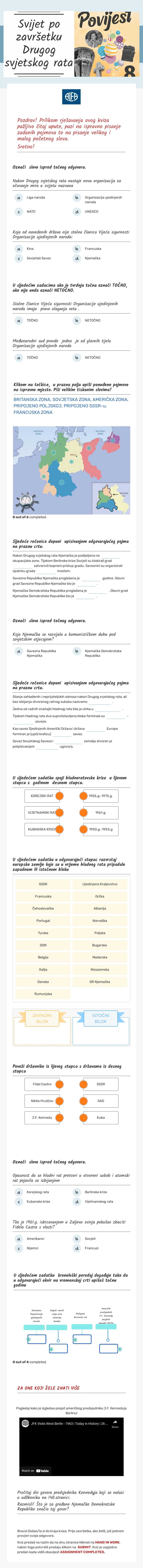 Svijet po završetku Drugog svjetskog rata Grade 8 worksheet preview