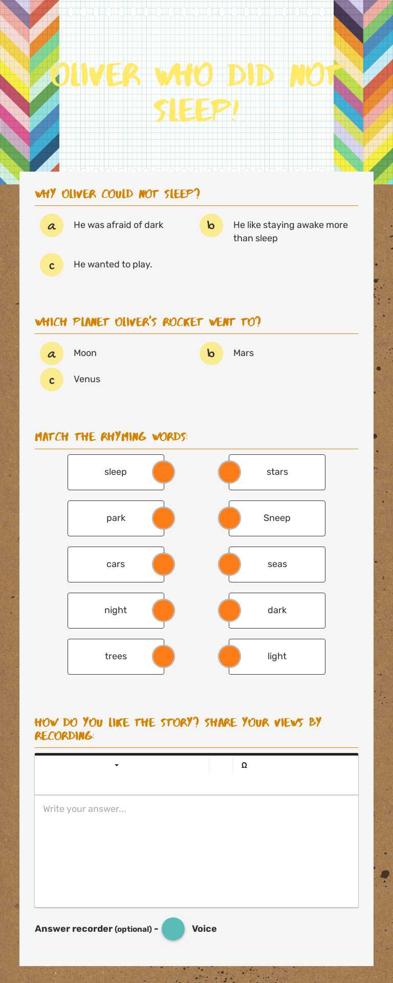 Oliver who did not sleep! worksheet preview image