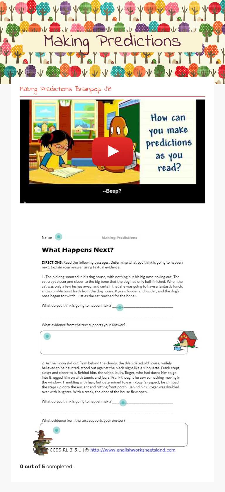 Making Predictions worksheet preview image