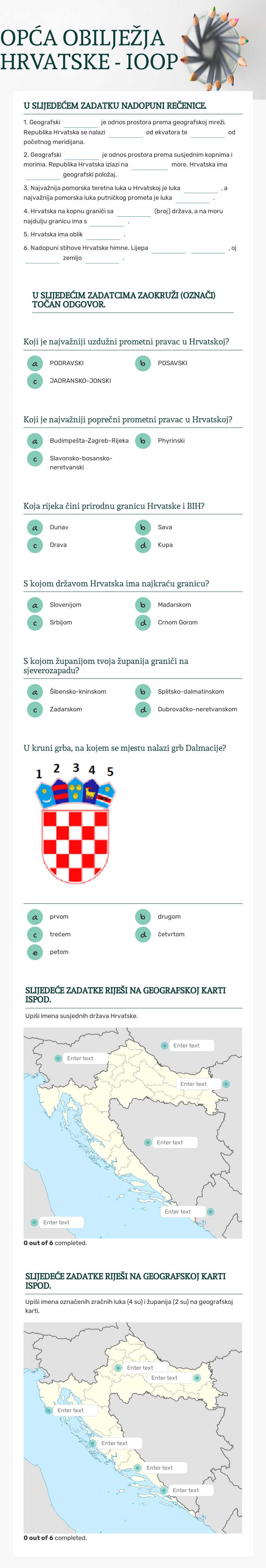 OPĆA OBILJEŽJA HRVATSKE - IOOP worksheet preview image