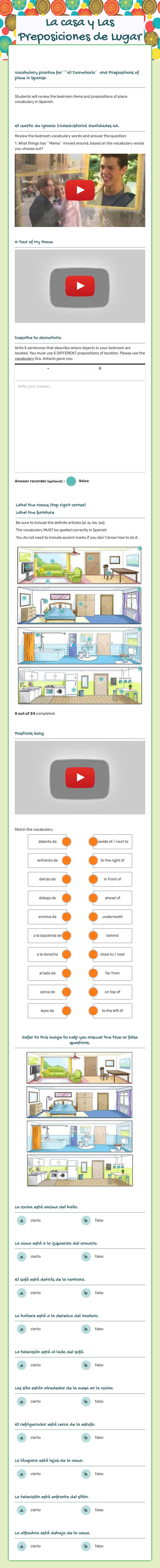 La casa y Las Preposiciones de Lugar worksheet preview image