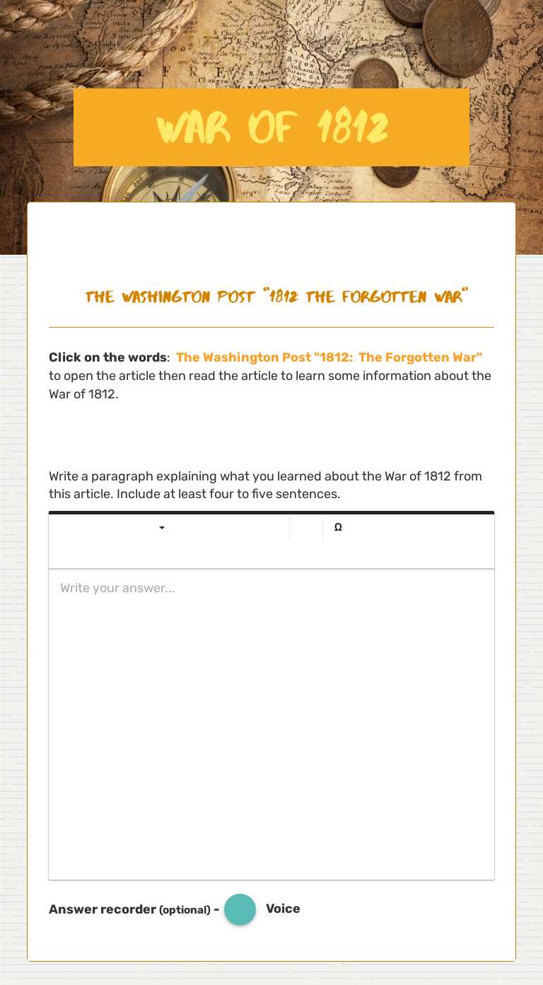 War of 1812 worksheet preview image