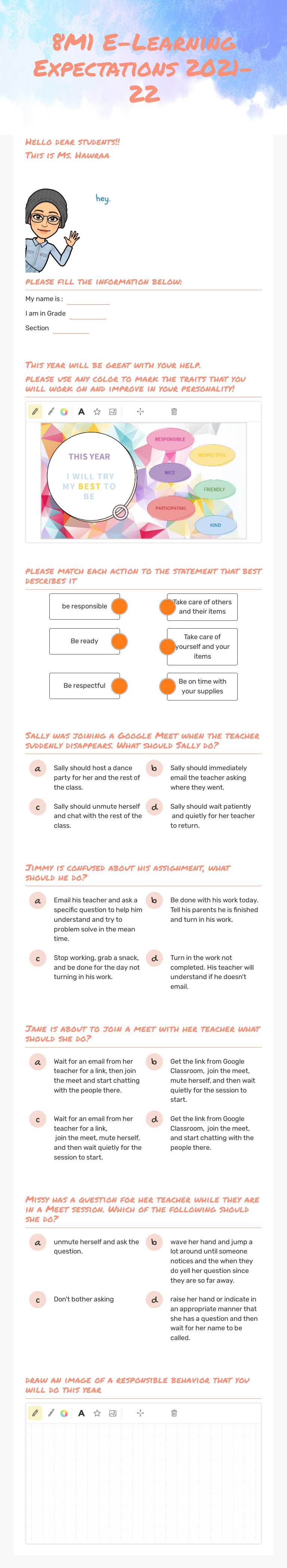 8M1 E-Learning Expectations 2021-22 worksheet preview image