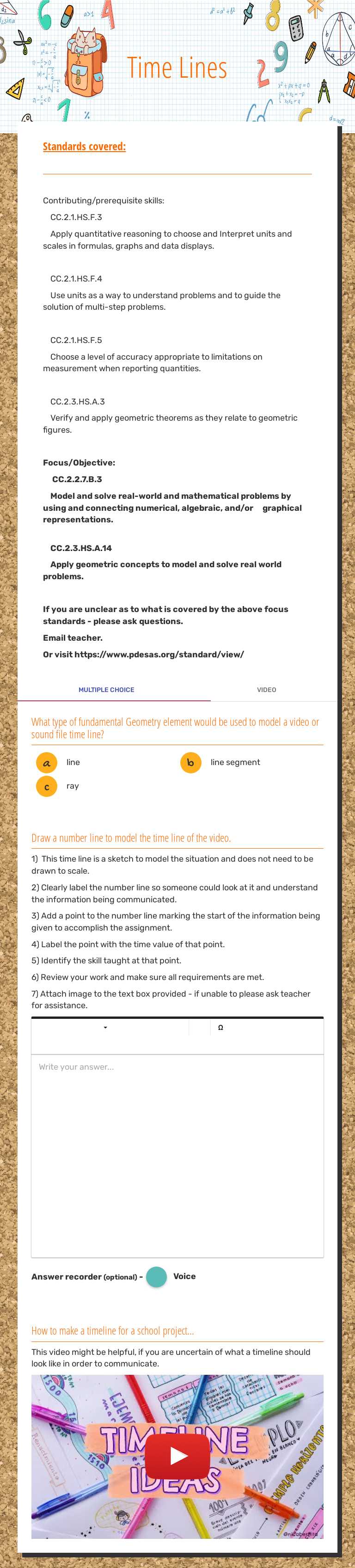 Time Lines worksheet preview image