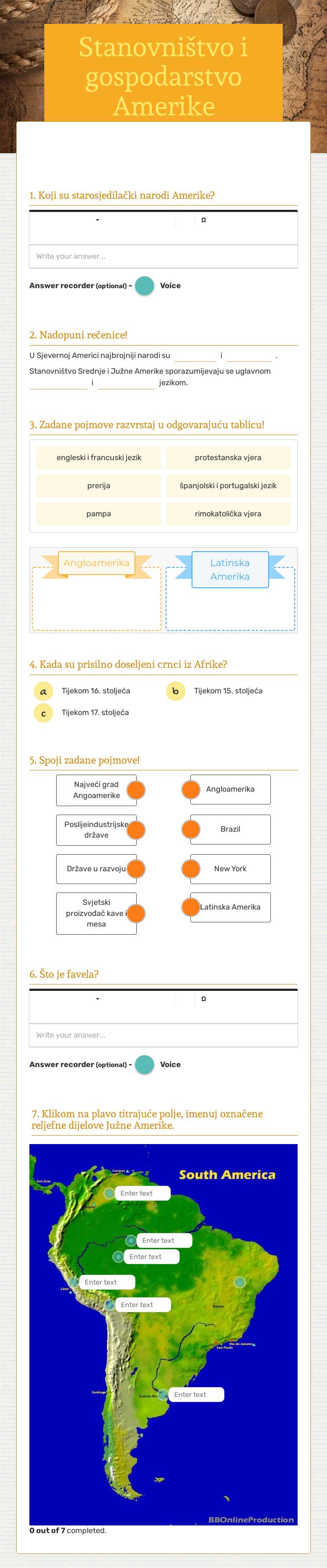 Stanovništvo i gospodarstvo Amerike worksheet preview image