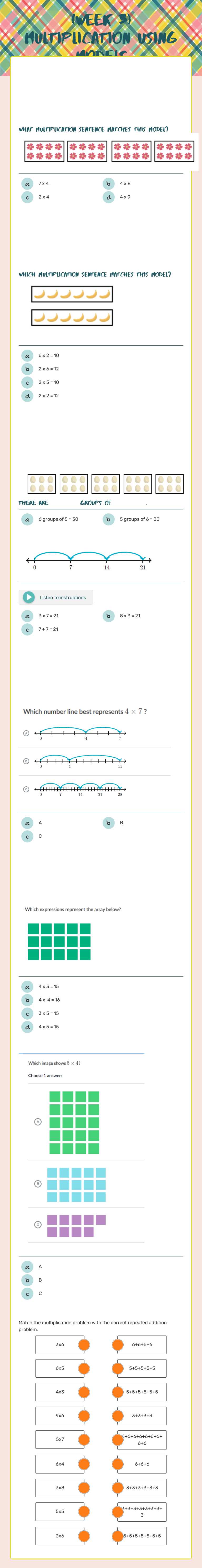 (Week 3) Multiplication Using Models Grade 3 worksheet preview