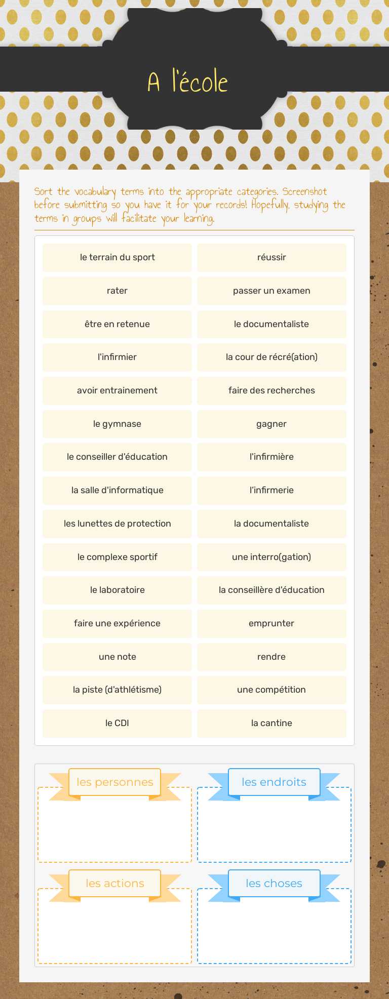 A l'école worksheet preview image