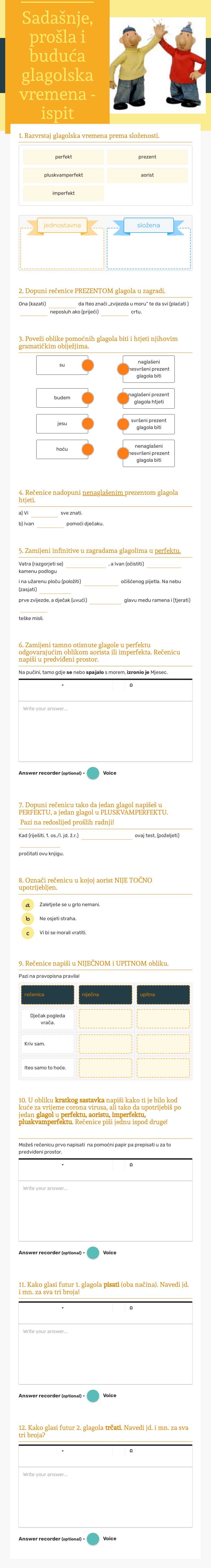 Sadašnje, prošla i buduća glagolska vremena - ispit worksheet preview image