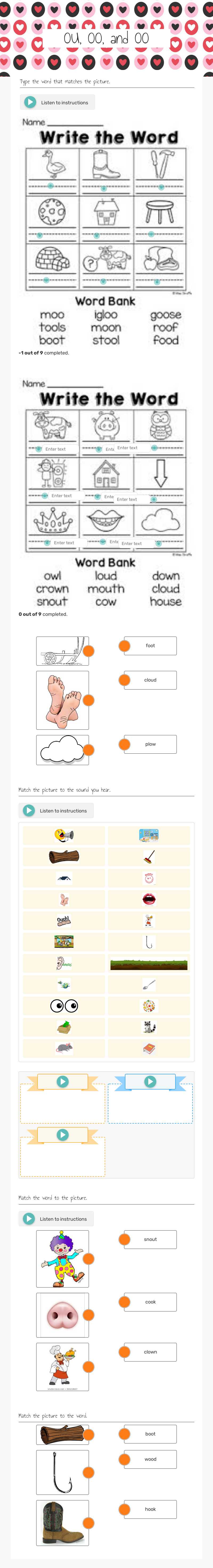 OU, OO, and OO Grade 1 worksheet preview