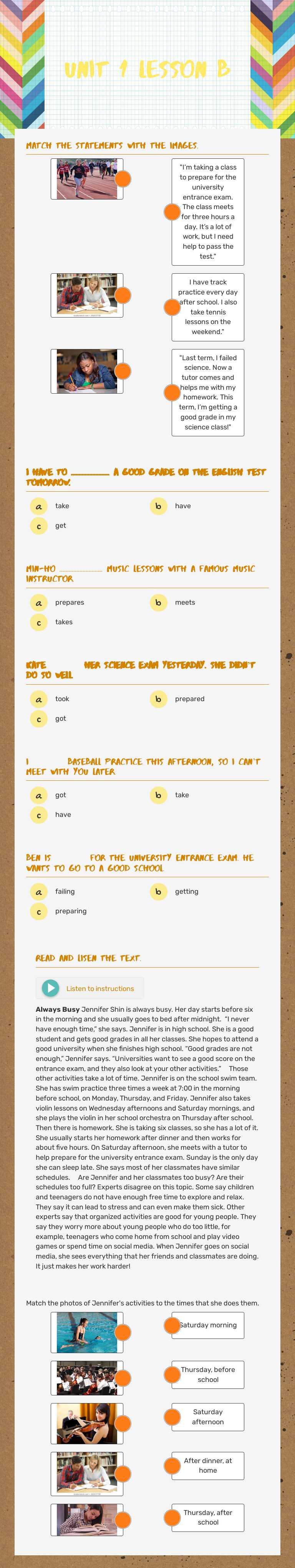 unit 1 lesson b Grade 10 worksheet preview