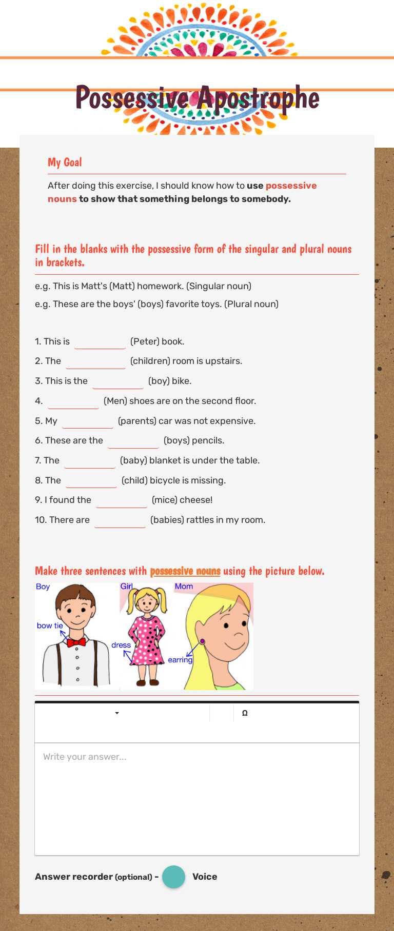 Possessive Apostrophe worksheet preview image
