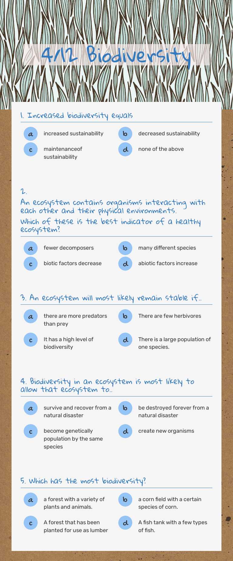 3/4:Biodiversity worksheet preview image
