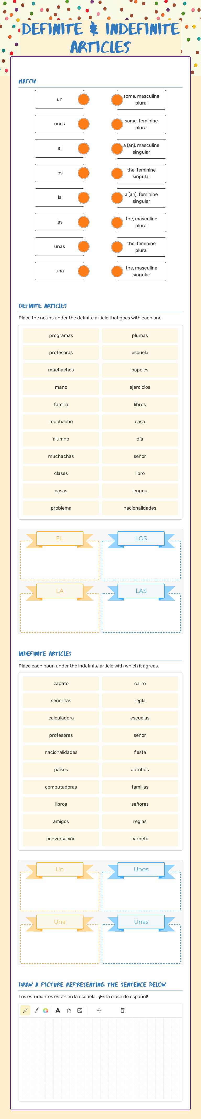 Definite & Indefinite Articles worksheet preview image
