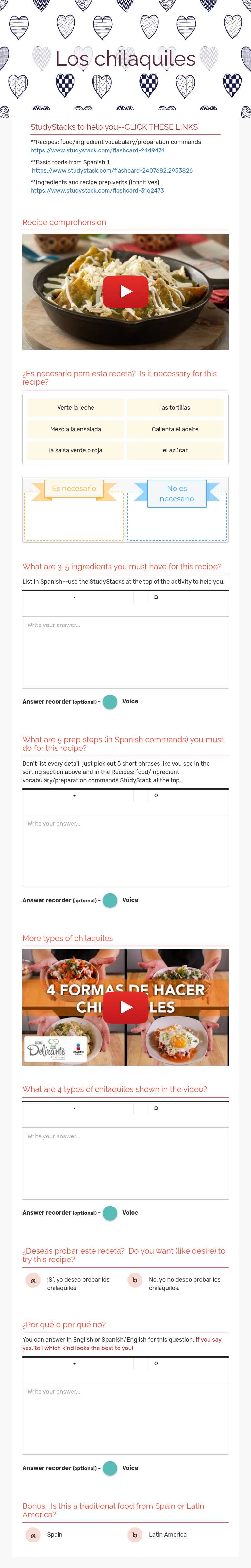 Los chilaquiles worksheet preview image