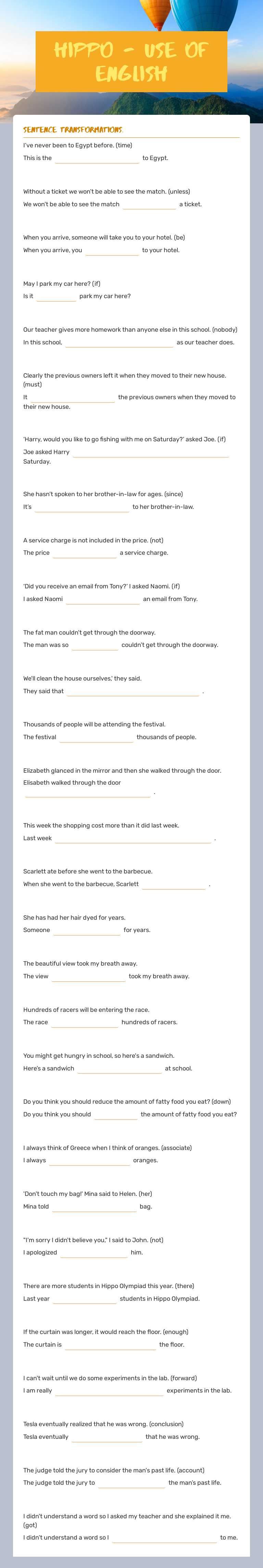 HIPPO - Use of English worksheet preview image